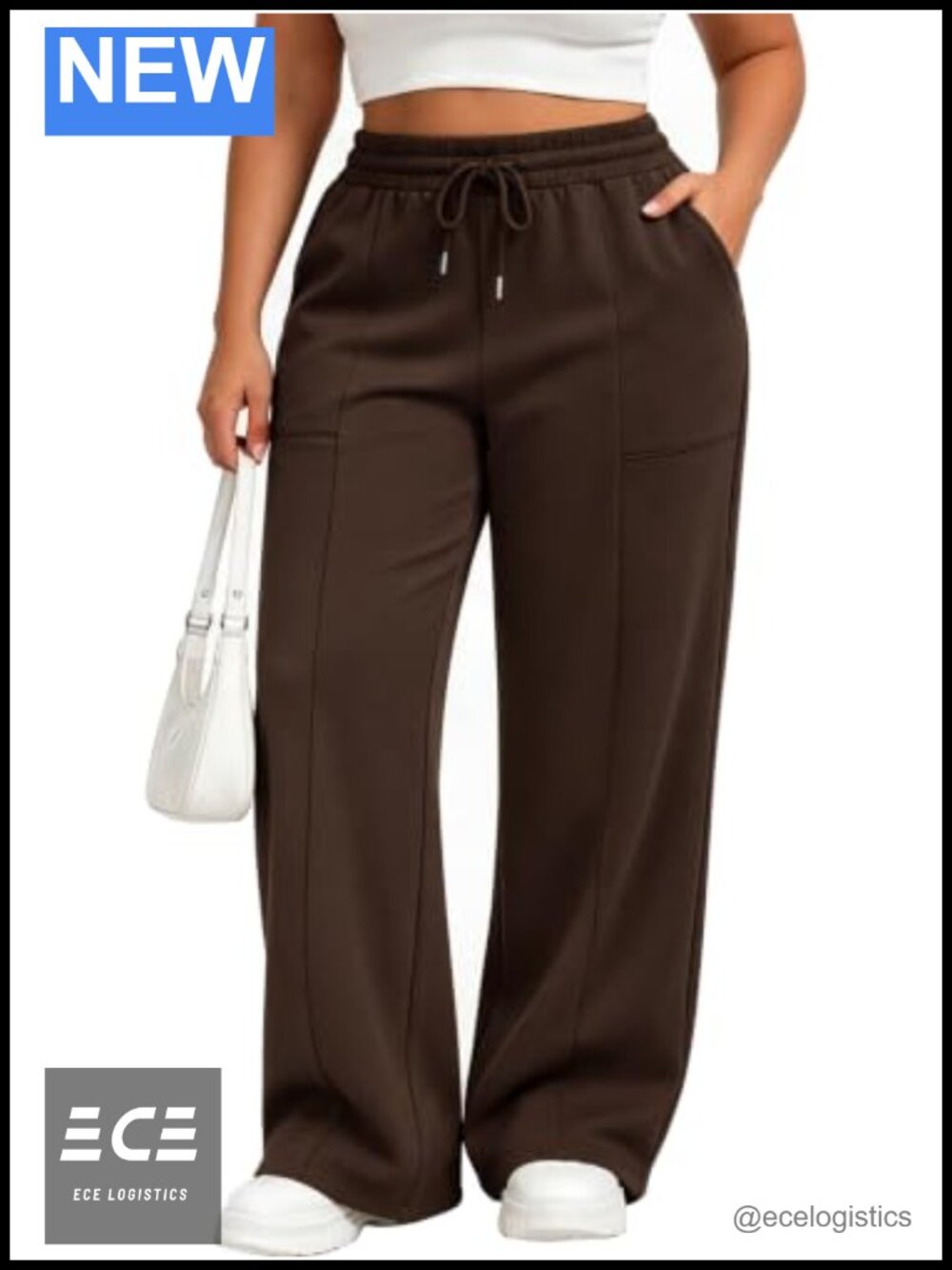 Plus Size Wide Leg High Waisted Sweatpants Drawstring Pockets
